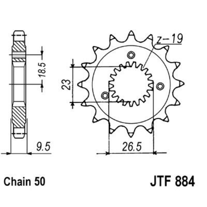 JT SPROCKETS JTF884.21 : Piñon JT 884 de acero con 21 dientes