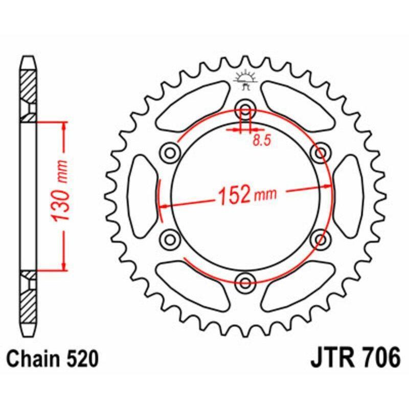 JT SPROCKETS JTR706.46 : Corona JT SPROCKETS acero estándar 706 - Paso 520