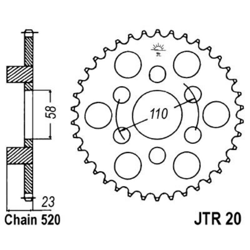 JT SPROCKETS JTR20.41 : Corona JT 20 de acero con 41 dientes