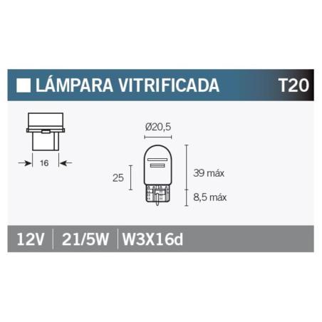 V PARTS T20 : Caja de 10 lámparas 12V21/5W DOBLE FILAMENTO