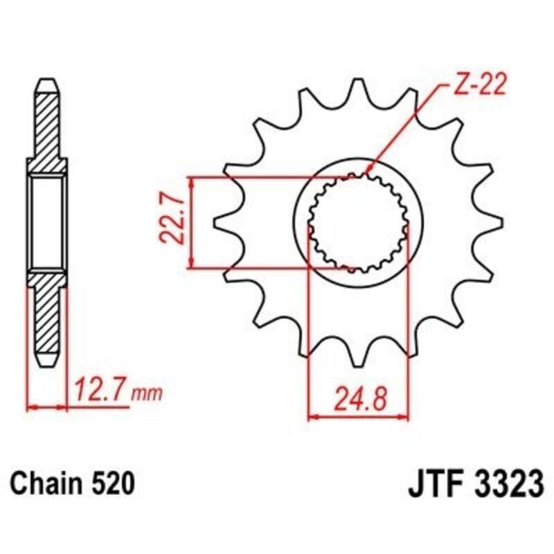 JT SPROCKETS JTF3323.22 : Piñon JT 3323 de acero con 22 dientes