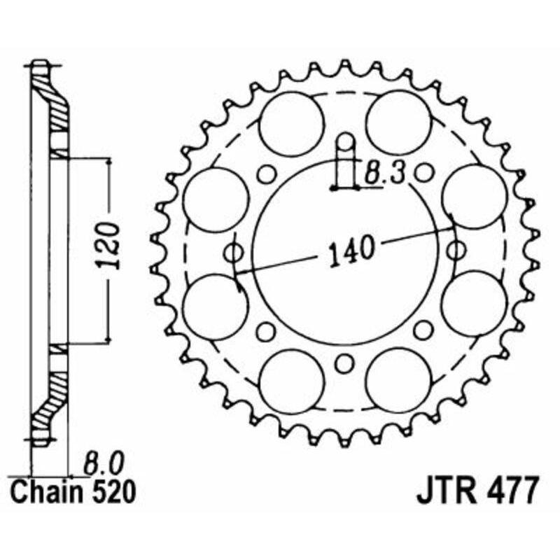 JT SPROCKETS JTR477.43 : Corona JT SPROCKETS acero estándar 477 - Paso 520