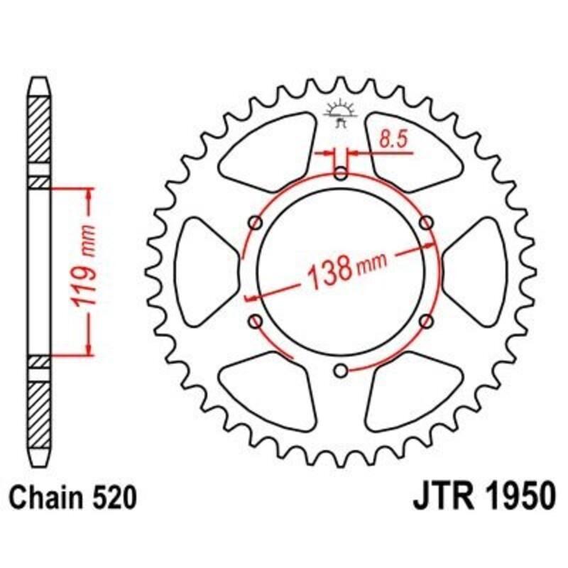 JT SPROCKETS JTR1950.48 : Corona JT 1950 de acero con 48 dientes