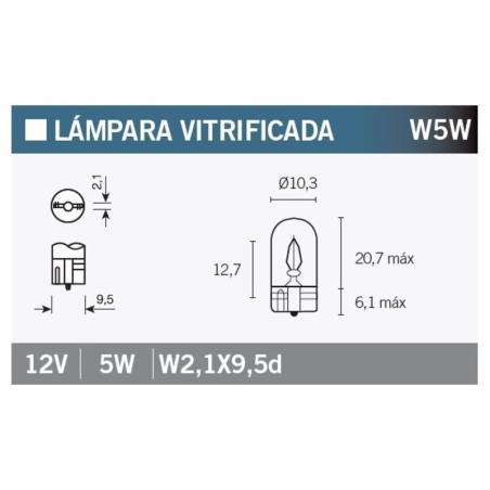 V PARTS T10-12VX5W : Caja de 10 lámparas 12V5W W5W