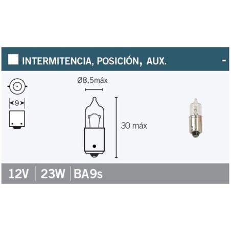 V PARTS G-010 : Caja de 10 lámparas bayoneta 9 mm 12Vx23W. Blanca