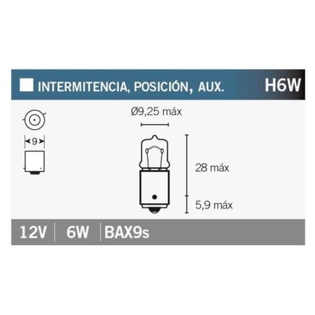 V PARTS BAY9S : Caja de 10 lámparas 12V6W