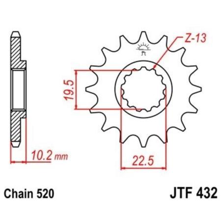 JT SPROCKETS JTF432.12 : Piñon JT 432 de acero con 12 dientes