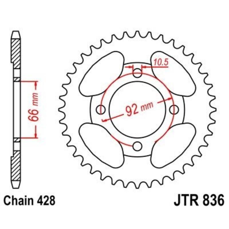 JT SPROCKETS JTR836.39 : Corona JT 836 de acero con 39 dientes