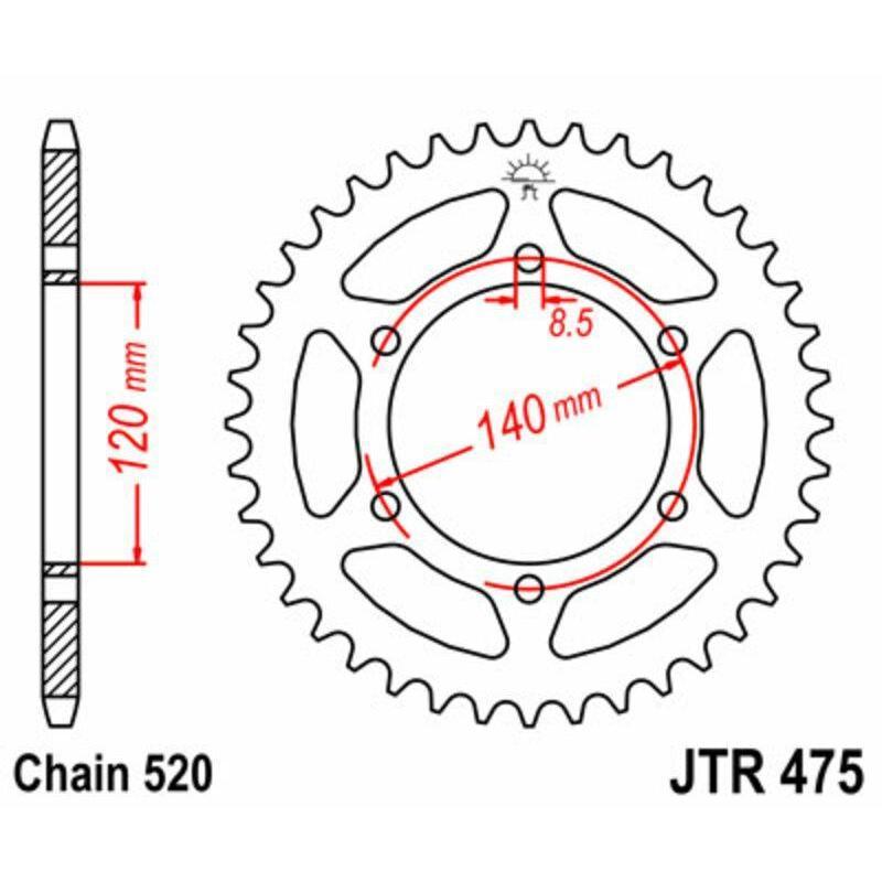 JT SPROCKETS JTR475.44 : Corona JT SPROCKETS acero estándar 475 - Paso 520