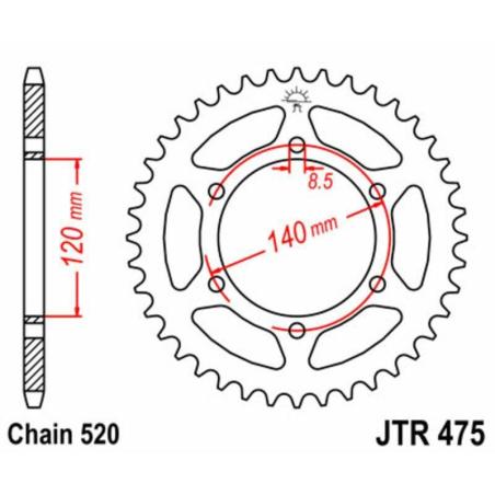 JT SPROCKETS JTR475.44 : Corona JT SPROCKETS acero estándar 475 - Paso 520