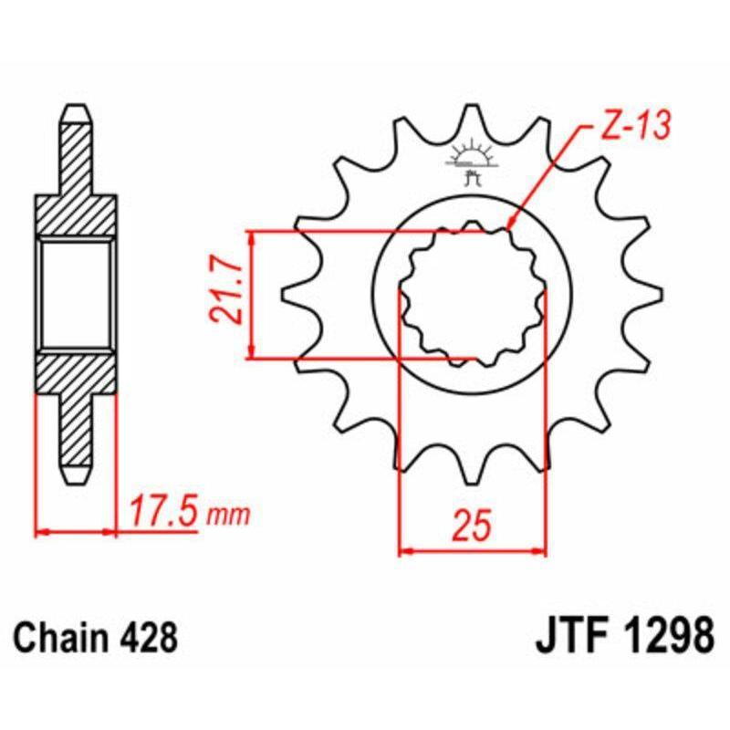 JT SPROCKETS JTF1298.17 : Piñón JT SPROCKETS acero estándar 1298 - Paso 428