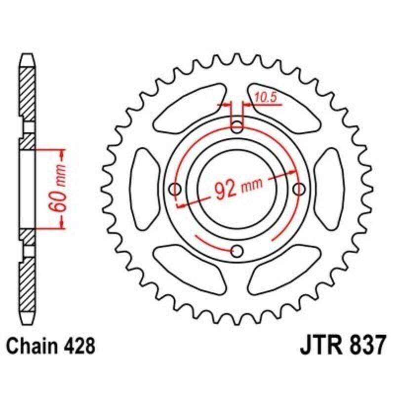 JT SPROCKETS JTR837.39 : Corona JT 837 de acero con 39 dientes