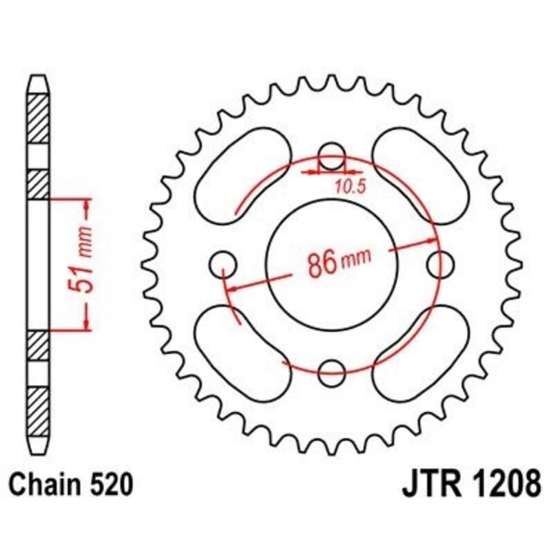 JT SPROCKETS JTR1208.44 : Corona JT 1208 de acero con 44 dientes