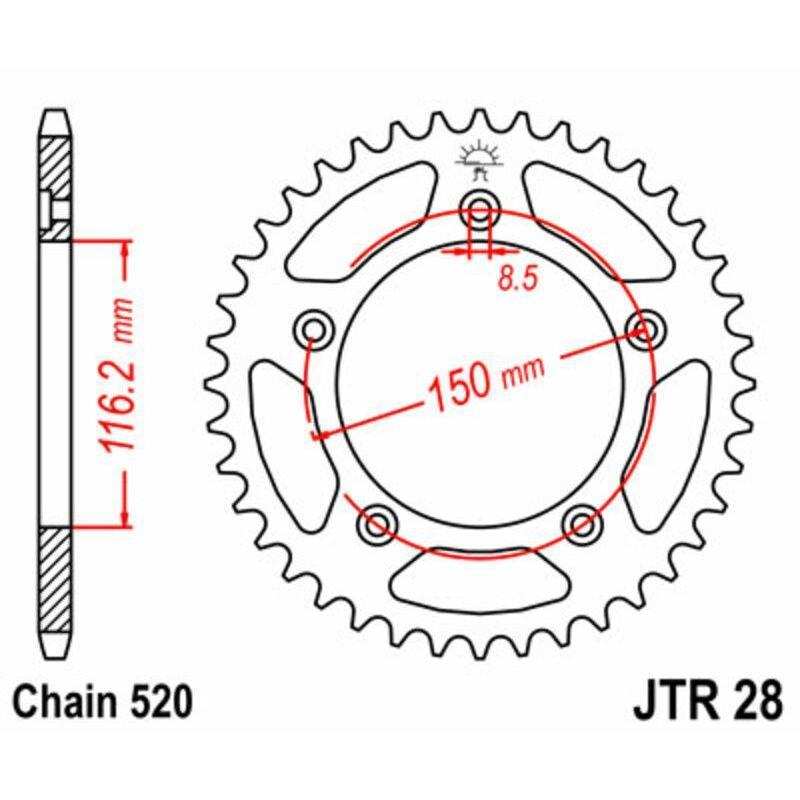 JT SPROCKETS JTR28.42 : Corona JT 28 de acero con 42 dientes