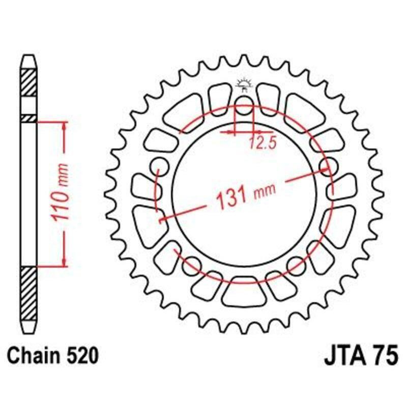 JT SPROCKETS JTA75.44 : Corona JT SPROCKETS aluminio ultraligera 75 - Paso 520