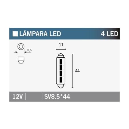 V PARTS SV8.5*44-12V-WHITE : Caja de 10 lámparas 4LED SV8.5*44