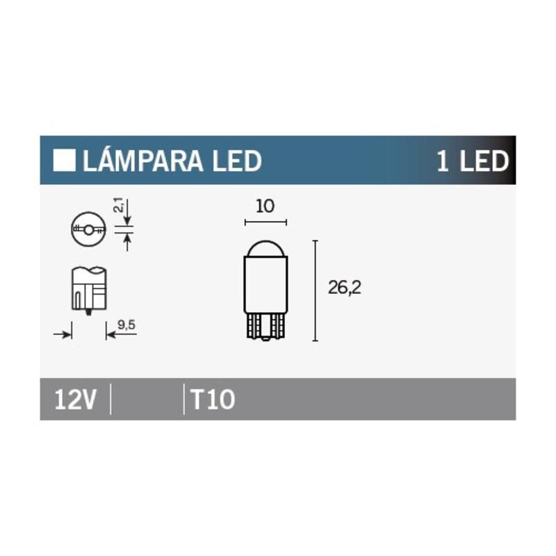 V PARTS T10-12V-AMBAR : Caja de 10 lámparas 1LED T10 AMBAR