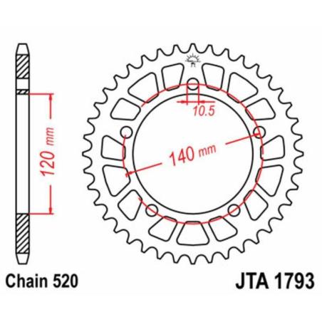 JT SPROCKETS JTA1793.43 : Corona JT 1793 de aluminio con 43 dientes