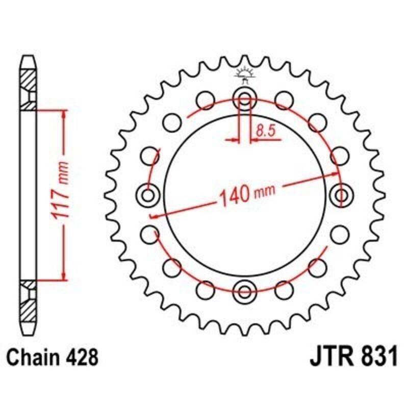 JT SPROCKETS JTR831.46 : Corona JT 831 de acero con 46 dientes