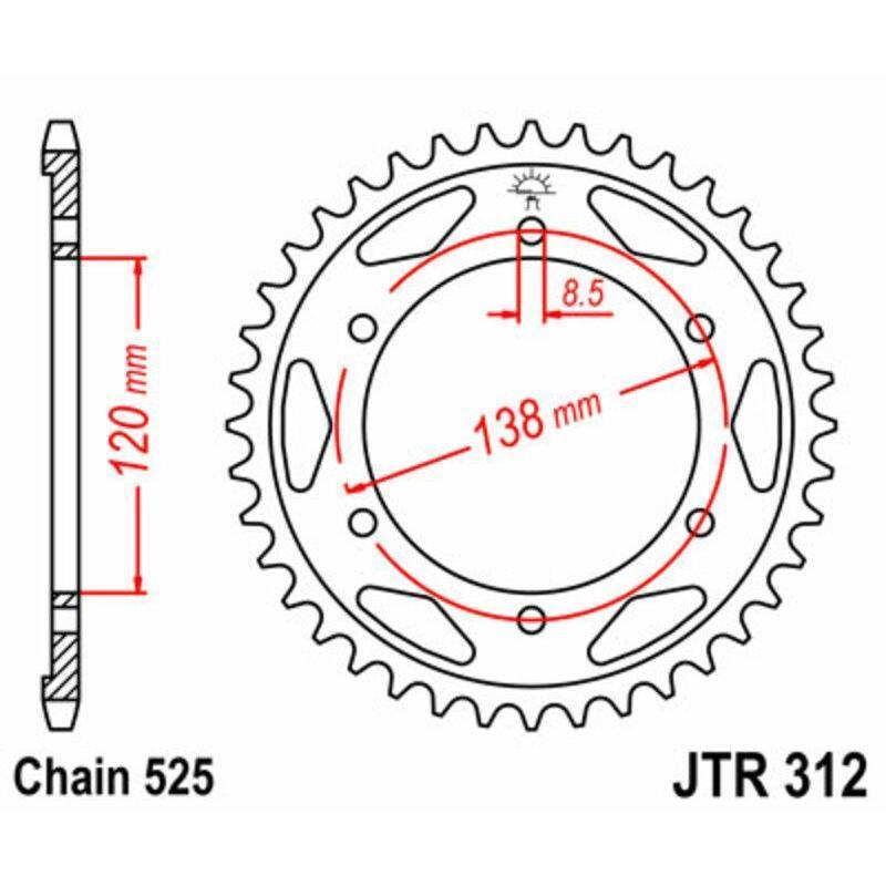 JT SPROCKETS JTR312.40 : Corona JT SPROCKETS acero estándar 312 - Paso 525