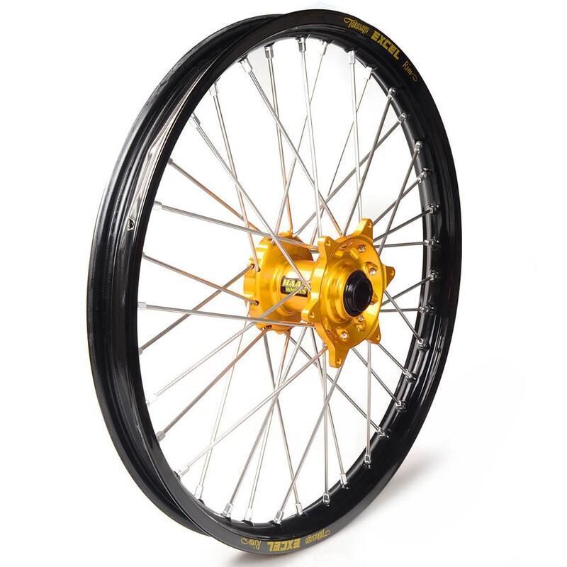 HAAN WHEELS 1 13014/3/2 : Rueda completa Haan Wheels aro negro 19-1,40 buje oro 1 13014/3/2