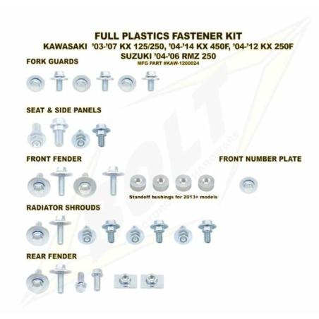 BOLT KAW-1200024 : Kit tornillería de plástica Bolt KAWA 13 KX250F / 12-13 KX450F