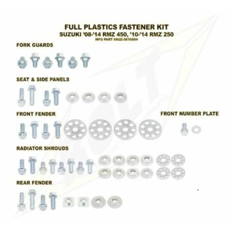 BOLT SUZ-0810004 : Kit tornillería de plástica Bolt 08-13 RMZ450 10-13 RMZ250