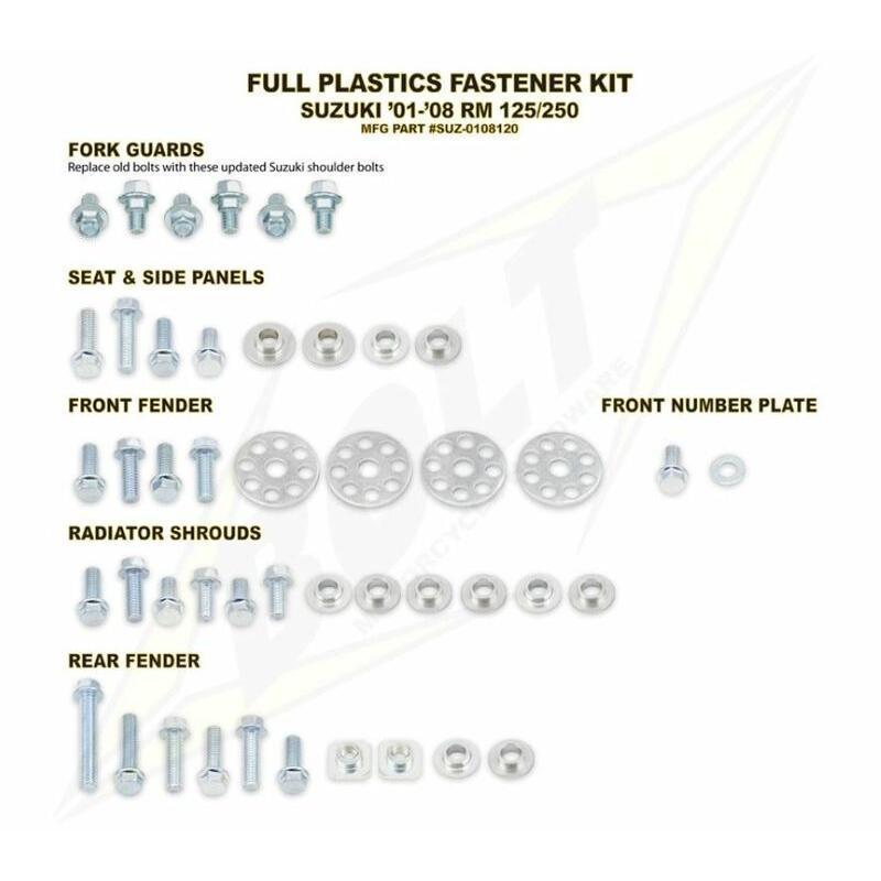 BOLT SUZ-0108120 : Kit tornillería de plástica Bolt SUZ 01-08 RM125/250